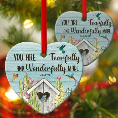 You Are Fearfully And Wonderfully Made Humming Bird Heart Ornament