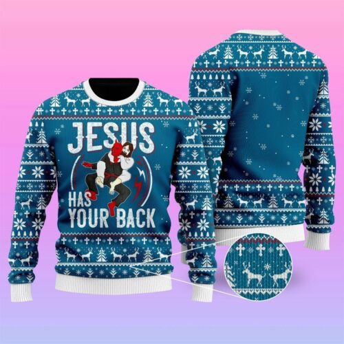 Jesus Has Your Back Jiu Jitsu Ugly Sweatshirt Sweater