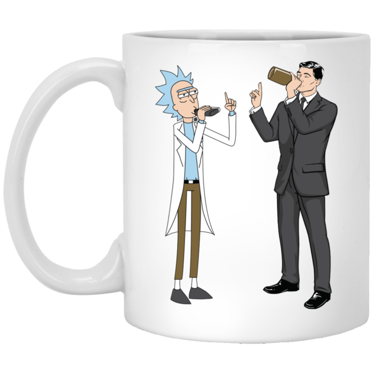 Rick and Archer drink wine coffee mugs