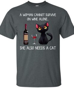 A woman cannot survive on wine alone she also needs a cat t shirt, tank top