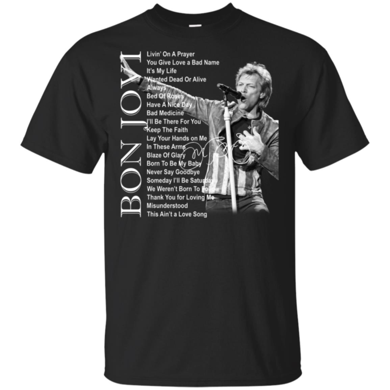 Bon Jovi Hits – Livin’ on a prayer – You give love a bad name t shirt, ls, hoodie