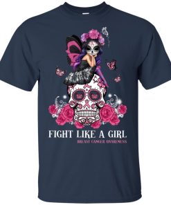 Skull fight like a girl breast cancer awareness hoodie, t shirt