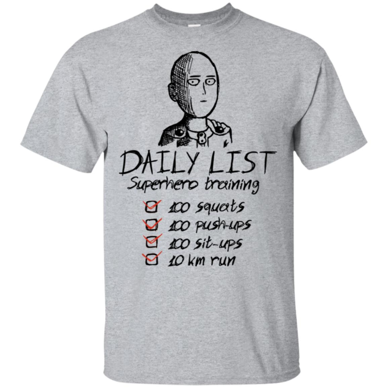 Saitama Daily list superhero training hoodie, t shirt