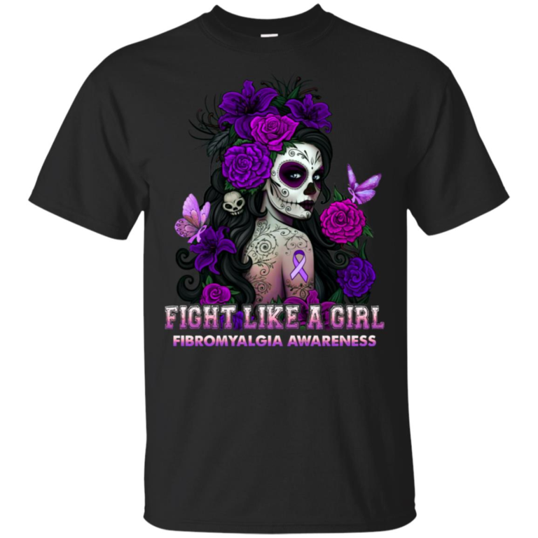 Fibromyalgia awareness sugar skull fairy fight like a girl shirt