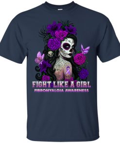 Fibromyalgia awareness sugar skull fairy fight like a girl shirt