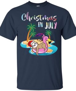 Christmas in July Lazy sloth on the flamingo float hoodie, ls, t shirt