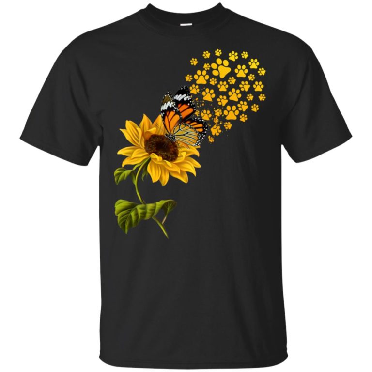 Sunflower butterfly dog paw hoodie, ls, t shirt