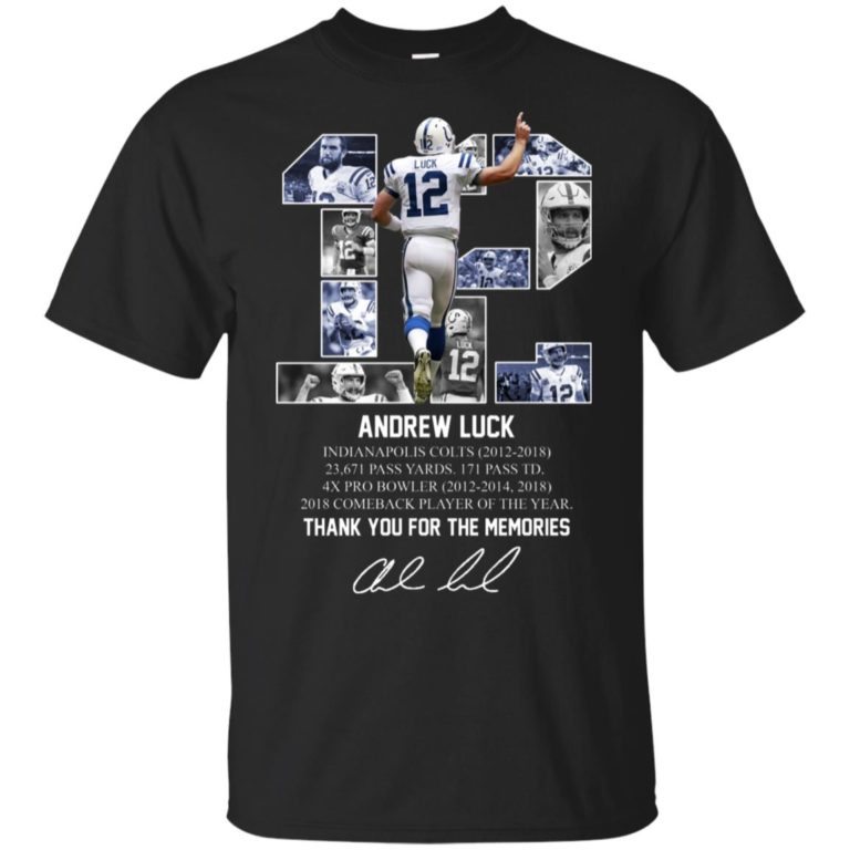 12 Andrew Luck – Thank you for the memories signature hoodie, ls, t shirt