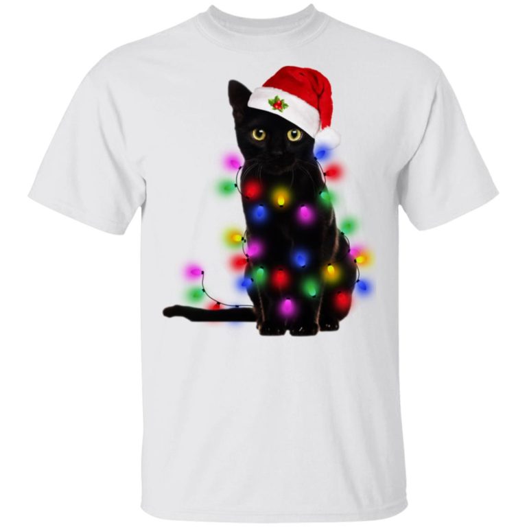 Christmas lights black cat t shirt, sweatshirt