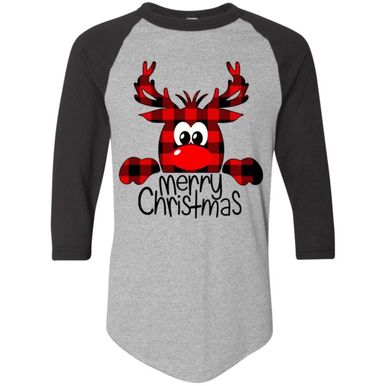 Peeping Reindeer Merry Christmas Raglan Jersey