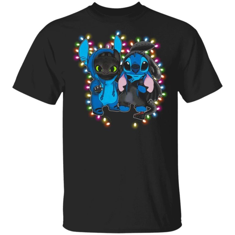 Stitch and Toothless Christmas light t shirt, sweatshirt