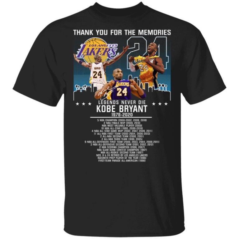 Kobe Bryant 1978-2020 Thank you for the memories Legends never die shirt