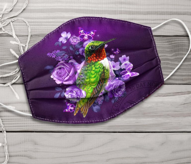 Purple Hummingbird Flowers Face Mask