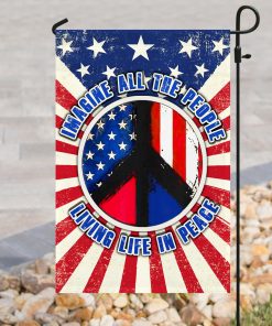 Hippie US Flag Imagine All The People Living Life In Peace Flag | Garden Flag