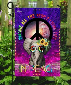 Elephant Hippie Imagine All The People Living Life In Peace Flag | Garden Flag Elephant Hippie Imagine All The People Living Life In Peace Flag | Garden Flag
