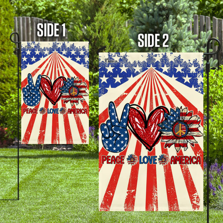 Hippie Sunflower Peace Love America Flag | Garden Flag