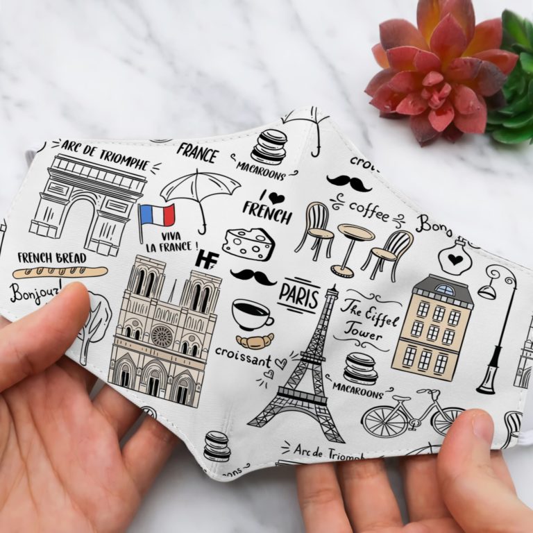 I Love France Doodle Face Mask