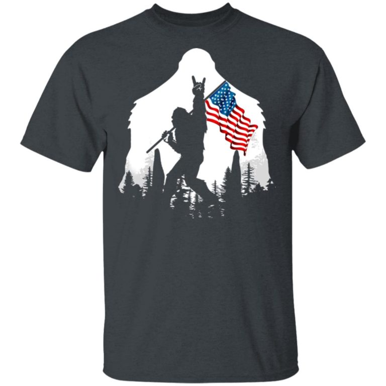 Bigfoot Rock And Roll Silhouette American Flag
