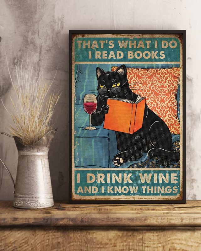 Black Cat I Read Books I Drink Wine and I Know Things Poster & Canvas