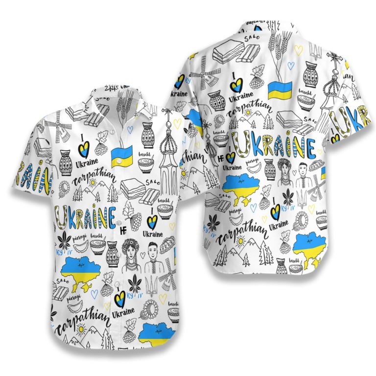 I Love Ukraine Doodle Hawaiian Shirt – Button-up T Shirt