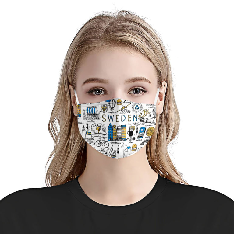 I Love Sweden Doodle Face Mask