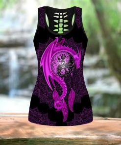 Mandala Purple Dragon Tattoo Leggings and Hallow Out Tank Top