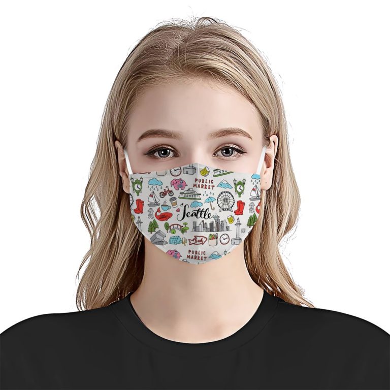 Love Seattle City Doodle Face Mask