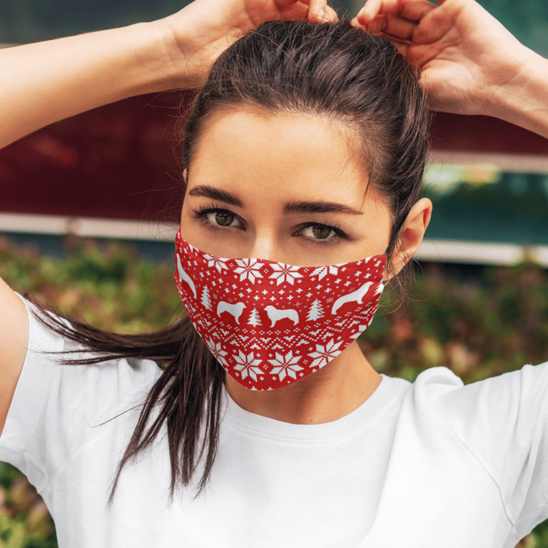 Kuvasz Dog Ugly Christmas Sweater Pattern Face Mask with PM2.5 Filter