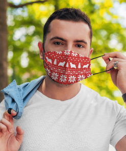 Komondor Dog Ugly Christmas Sweater Pattern Face Mask with PM2.5 Filter
