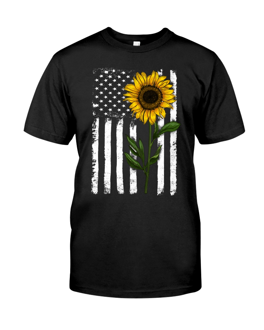 American Flag Sunflower T Shirt - RobinPlaceFabrics