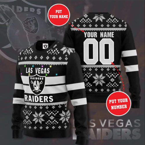 Las Vegas Raiders NFL Forever Collectibles Black & Gray Knit Patches Ugly  Sweater