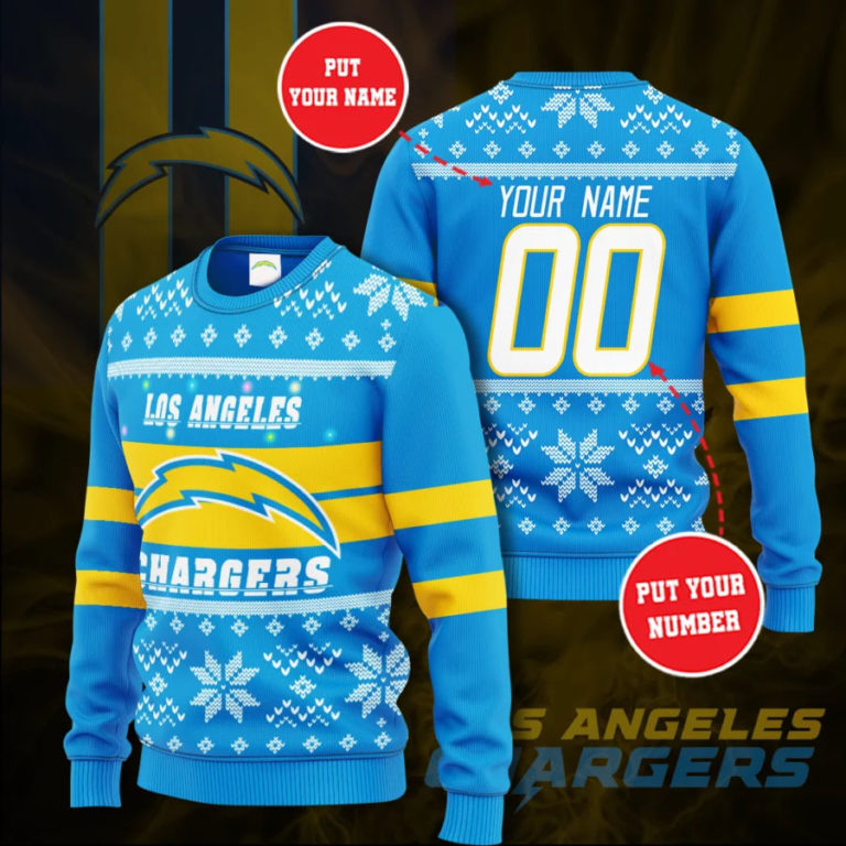 Personalized Los Angeles Chargers Football Ugly Christmas Sweater