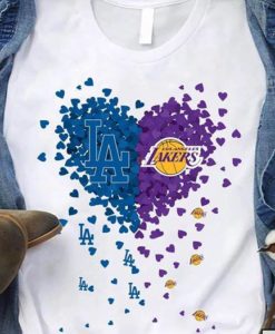 Los Angeles Dodgers Vs Los Angeles Lakers Hearts T Shirt