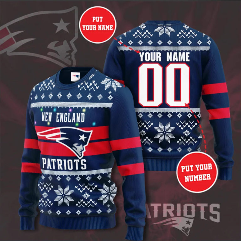 Personalized New England Patriots Football Ugly Christmas Sweater