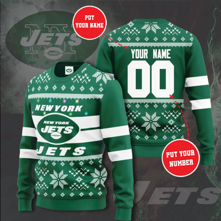 Personalized New York Jets Football Ugly Christmas Sweater