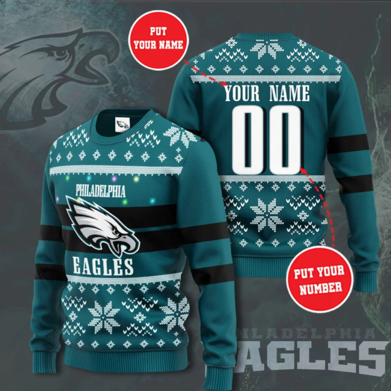 Personalized Philadelphia Eagles Football Ugly Christmas Sweater