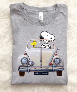 Snoopy And Woodstock Driving Volkswagen Beetle T Shirt