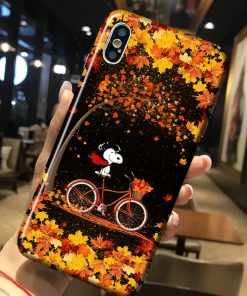 Snoopy Riding Bicycle Autumn Glass Luminous Phone Case