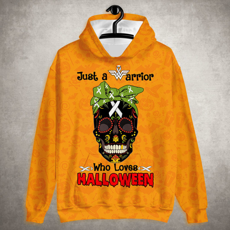 Breast Cancer Just A Warrior Who Loves Halloween All Over Print T Shirt, Hoodie