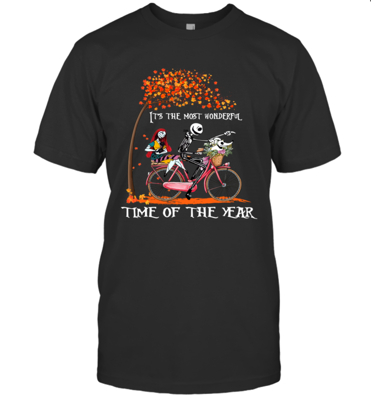 Jack Skellington Sally And Zero Riding Bicycle It’s The Most Wonderful Time Of The Year Shirt