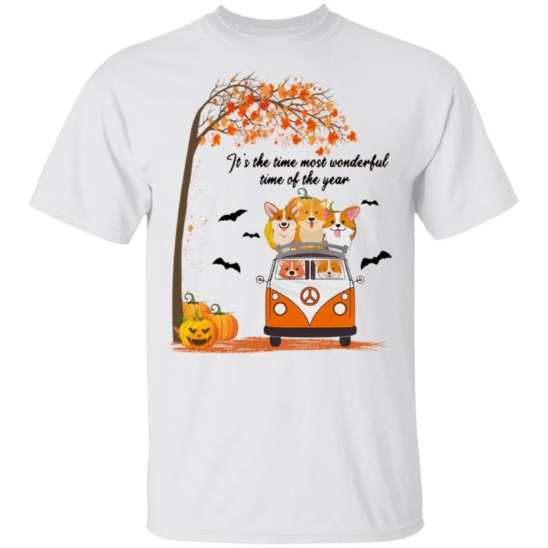 Wonderful Time Of The Year Peace Bus Corgi Pumpkin Halloween