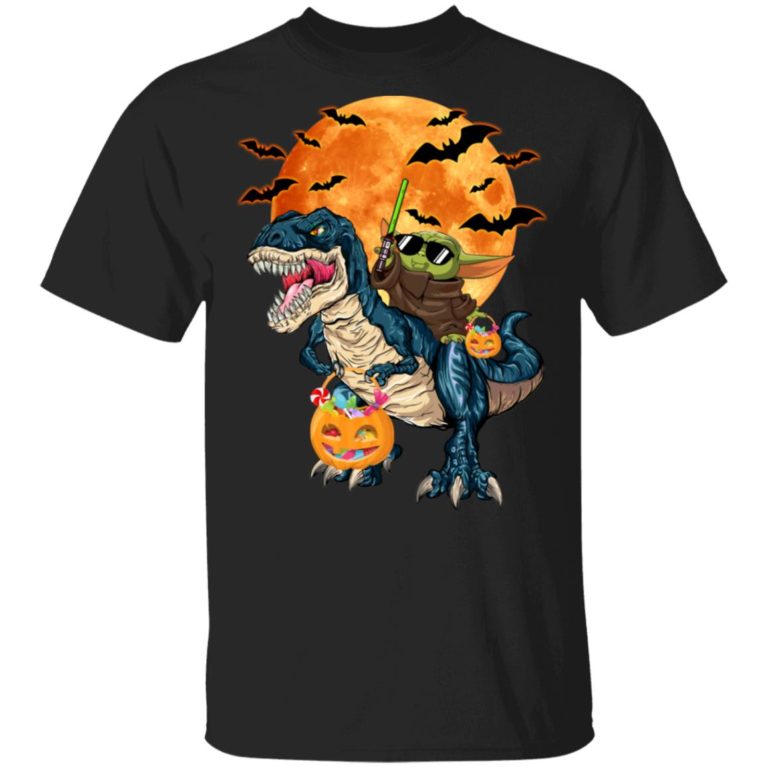 Baby Yoda Riding Dinosaur Trex Pumpkin Moon Halloween