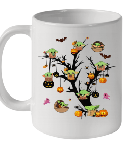 Baby Yoda And Pumpkin Tree Halloween Funny Mug
