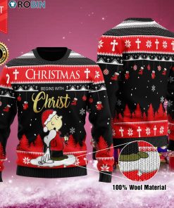 Christmas Begins With Christ Charlie Brown Snoopy Christmas Wool Sweater Christmas Begins With Christ Charlie Brown Snoopy Christmas Wool Sweater