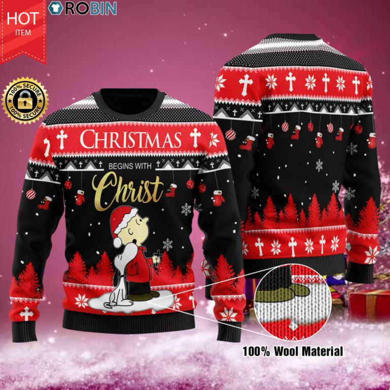 Christmas Begins With Christ Charlie Brown Snoopy Christmas Wool Sweater