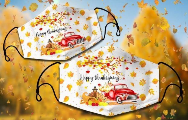 Turkey and Red Truck Happy Thanksgiving Face Mask with PM2.5 Filter
