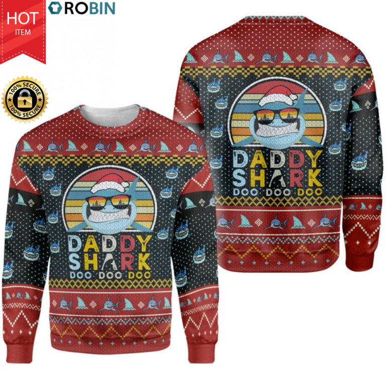 Daddy Shark Doo Doo Doo Wood Ugly Christmas Sweater