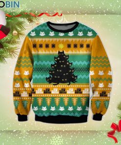 Black Cat Tree Christmas Wool Ugly Sweater