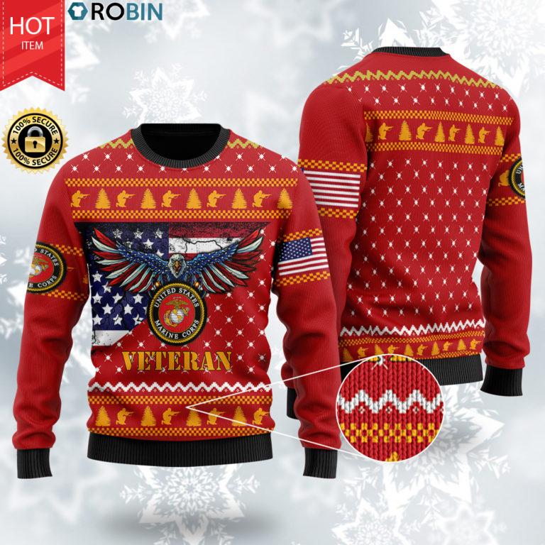 Bald Eagle US Marine Corps Veteran Christmas Wool Ugly Sweater