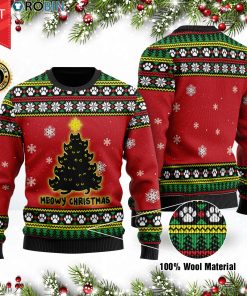 Black Cat Christmas Tree Meowy Christmas Wool Ugly Sweater